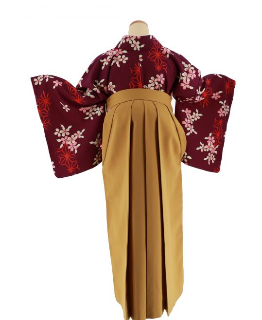 卒業式袴レンタルNo.105[レトロモダン]濃紫・赤の麻の葉・ピンク桜